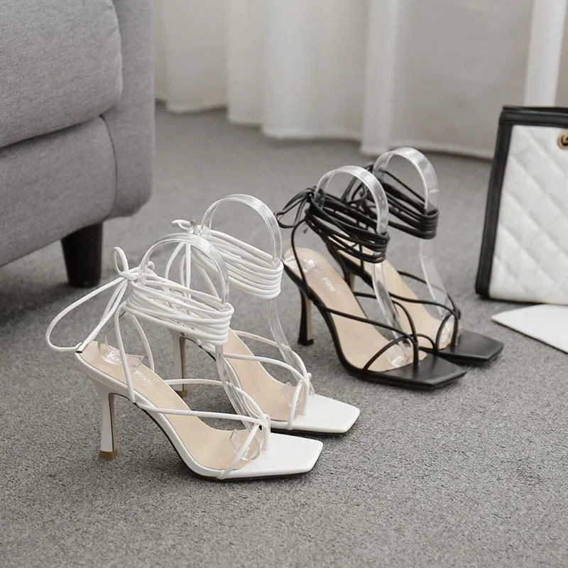 Women roman gladiator lace up strappy stiletto high heels