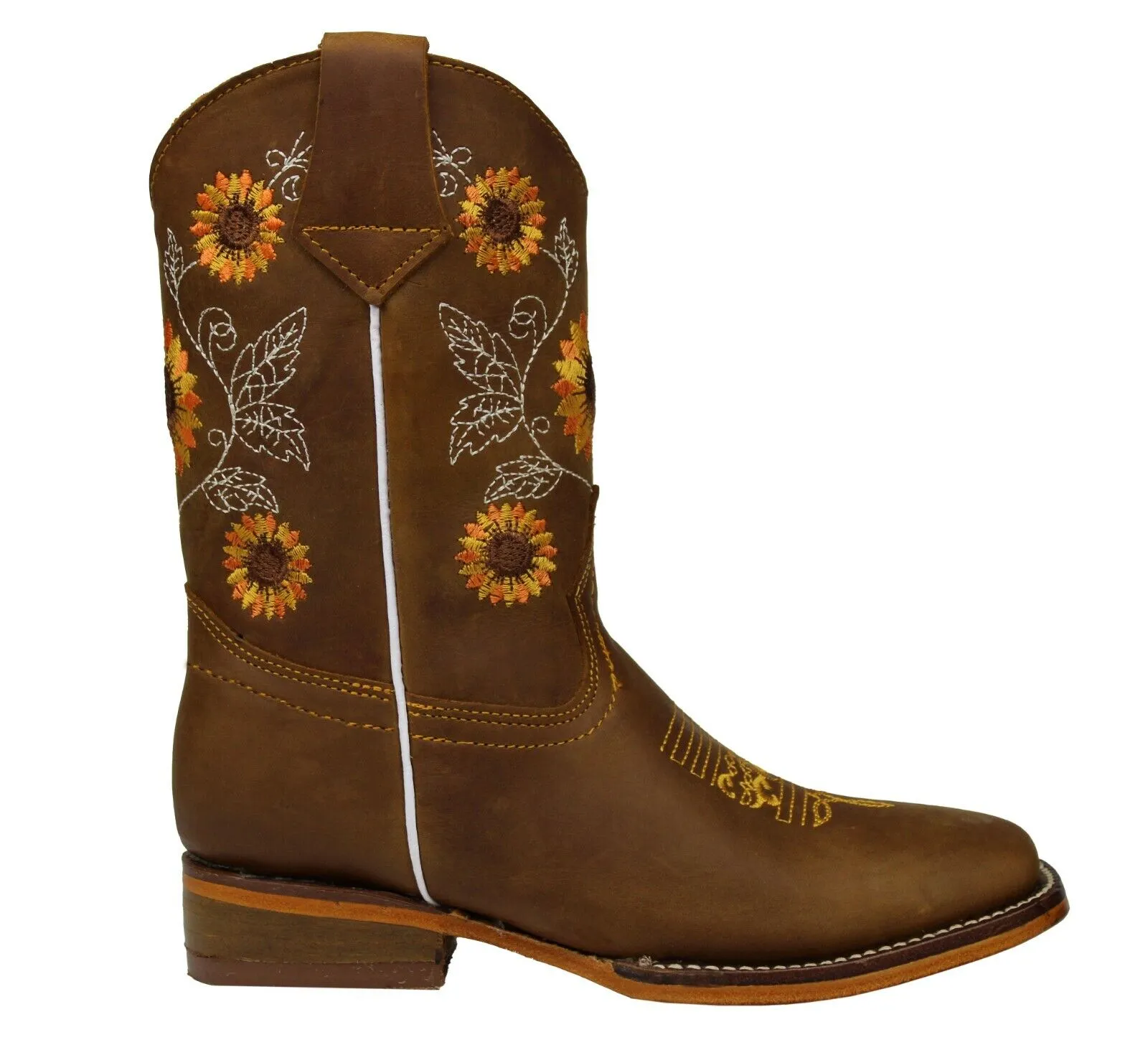 Women's 100% Genuine Leather Sunflower Western Cowgirl Boots Botas Girasol