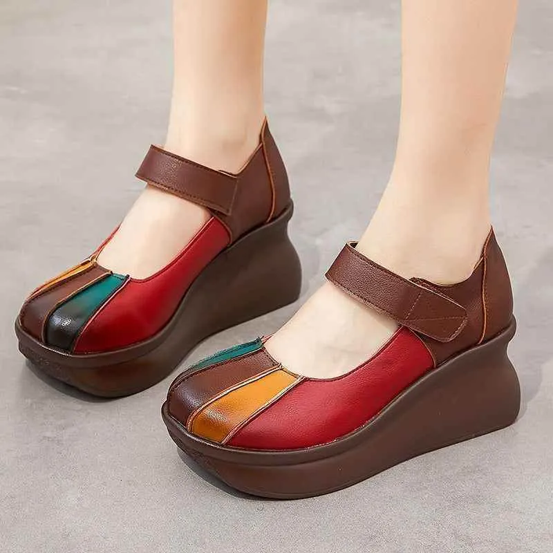 Women's Casual Shoes GRCL0420 Leather Thick Wedges Heels