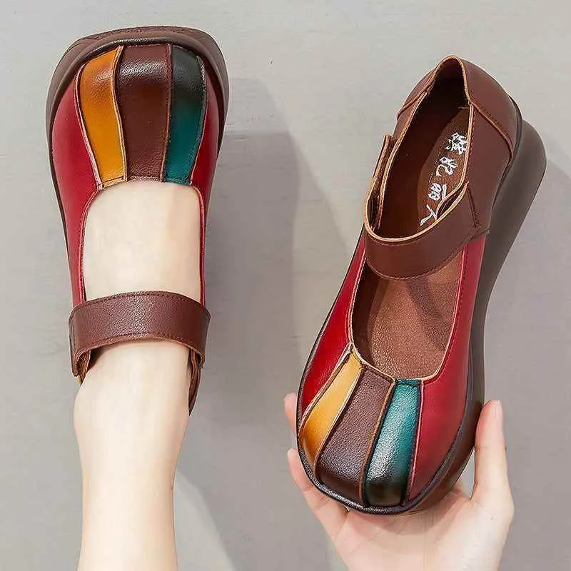 Women's Casual Shoes GRCL0420 Leather Thick Wedges Heels