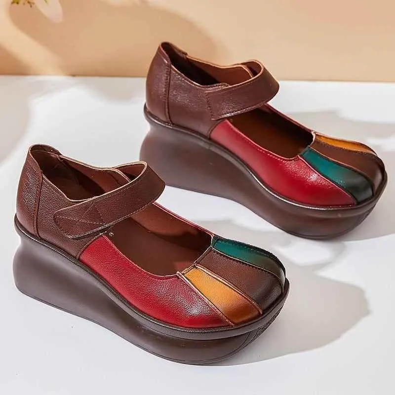 Women's Casual Shoes GRCL0420 Leather Thick Wedges Heels