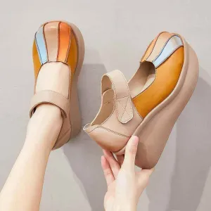Women's Casual Shoes GRCL0420 Leather Thick Wedges Heels