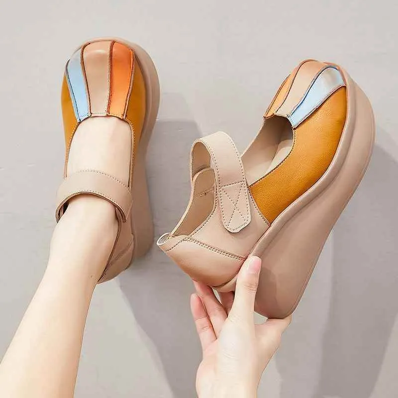 Women's Casual Shoes GRCL0420 Leather Thick Wedges Heels