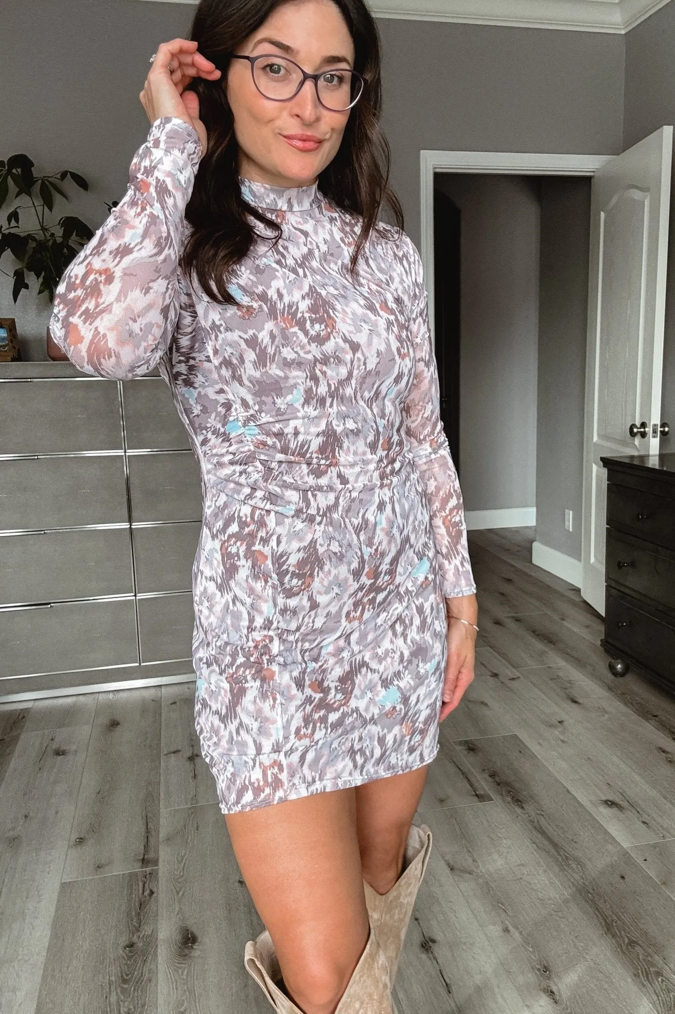 Women's Mesh Mock Mini Dress | Sage The Label | Gray