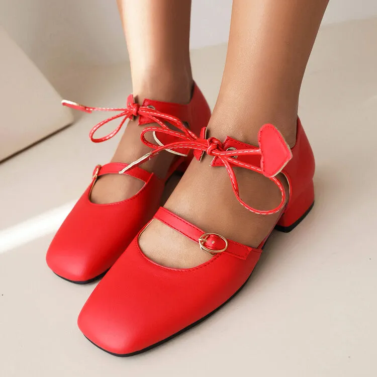 Women's Square Toe Shallow Buckle Tied Sandals