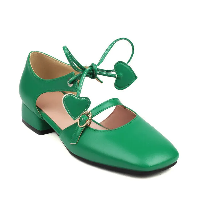 Women's Square Toe Shallow Buckle Tied Sandals