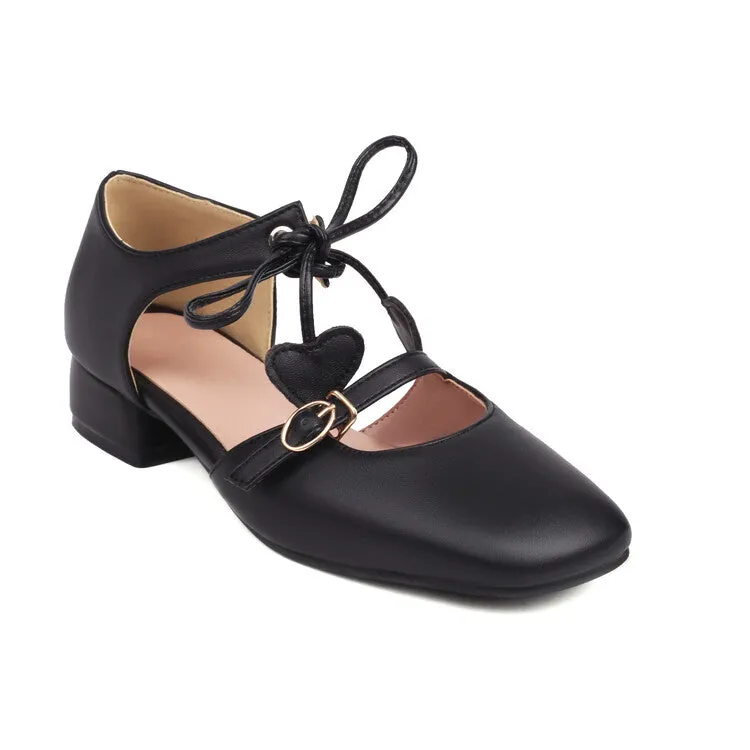 Women's Square Toe Shallow Buckle Tied Sandals