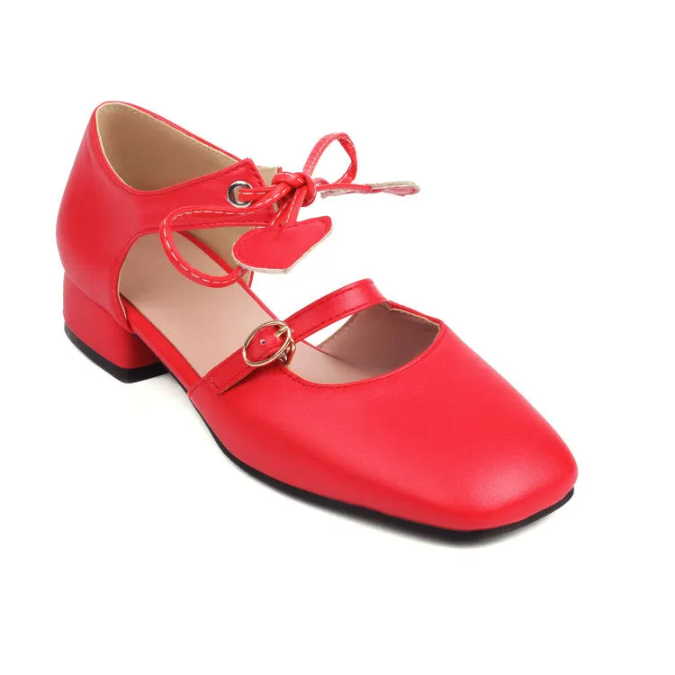 Women's Square Toe Shallow Buckle Tied Sandals