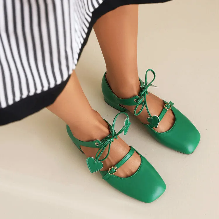 Women's Square Toe Shallow Buckle Tied Sandals