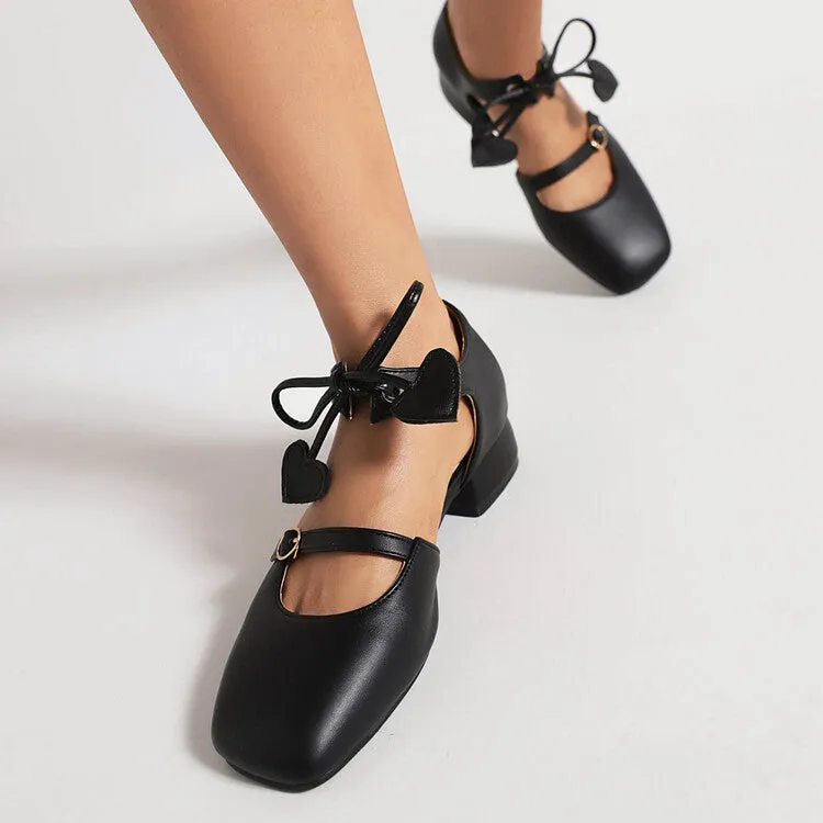 Women's Square Toe Shallow Buckle Tied Sandals