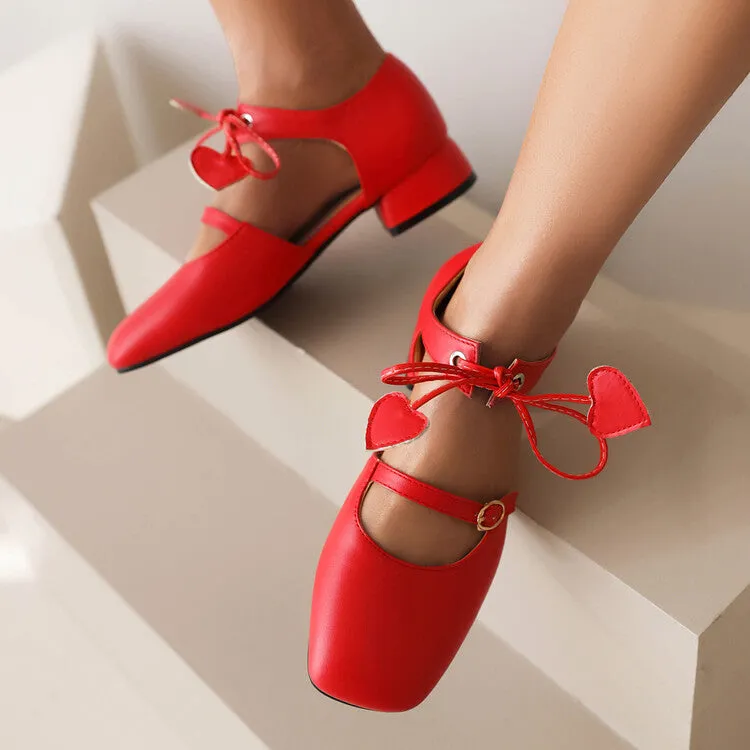 Women's Square Toe Shallow Buckle Tied Sandals