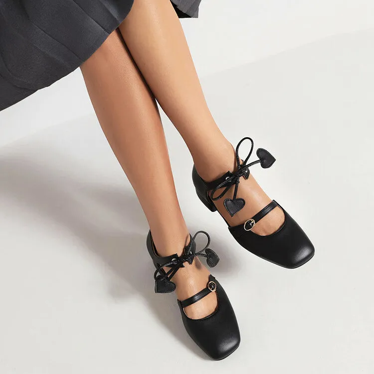 Women's Square Toe Shallow Buckle Tied Sandals