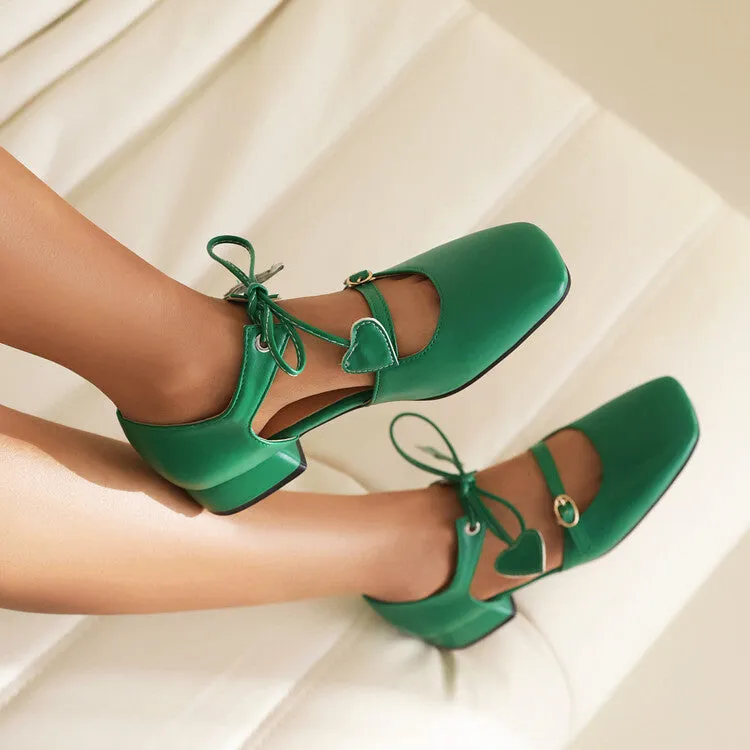 Women's Square Toe Shallow Buckle Tied Sandals
