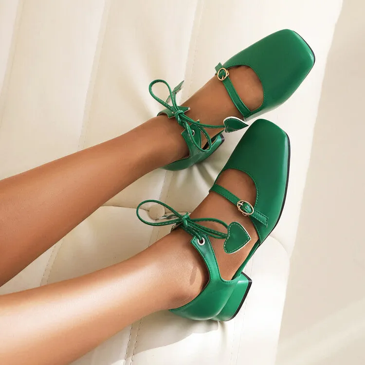 Women's Square Toe Shallow Buckle Tied Sandals