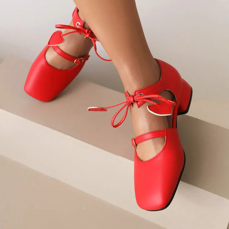 Women's Square Toe Shallow Buckle Tied Sandals