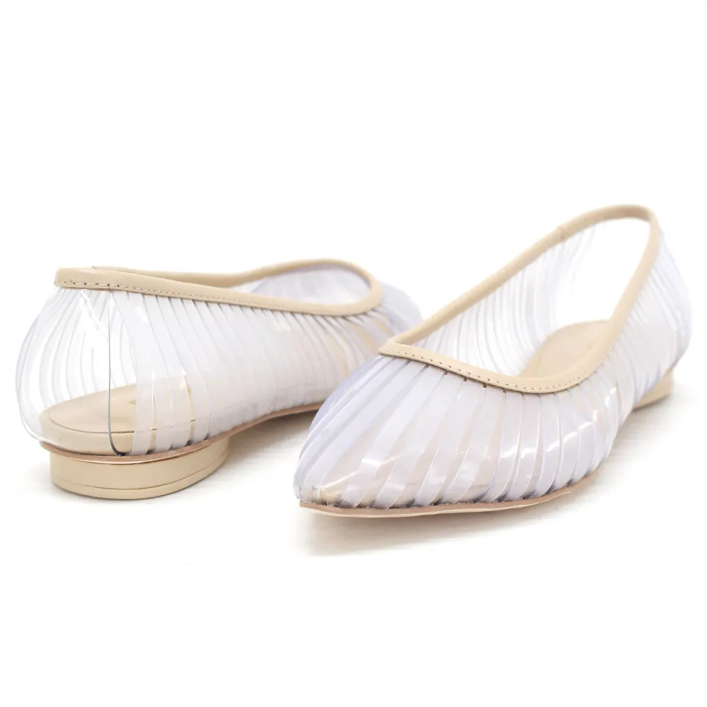 Women's Transparent Slip On Ballet Flat,Beige