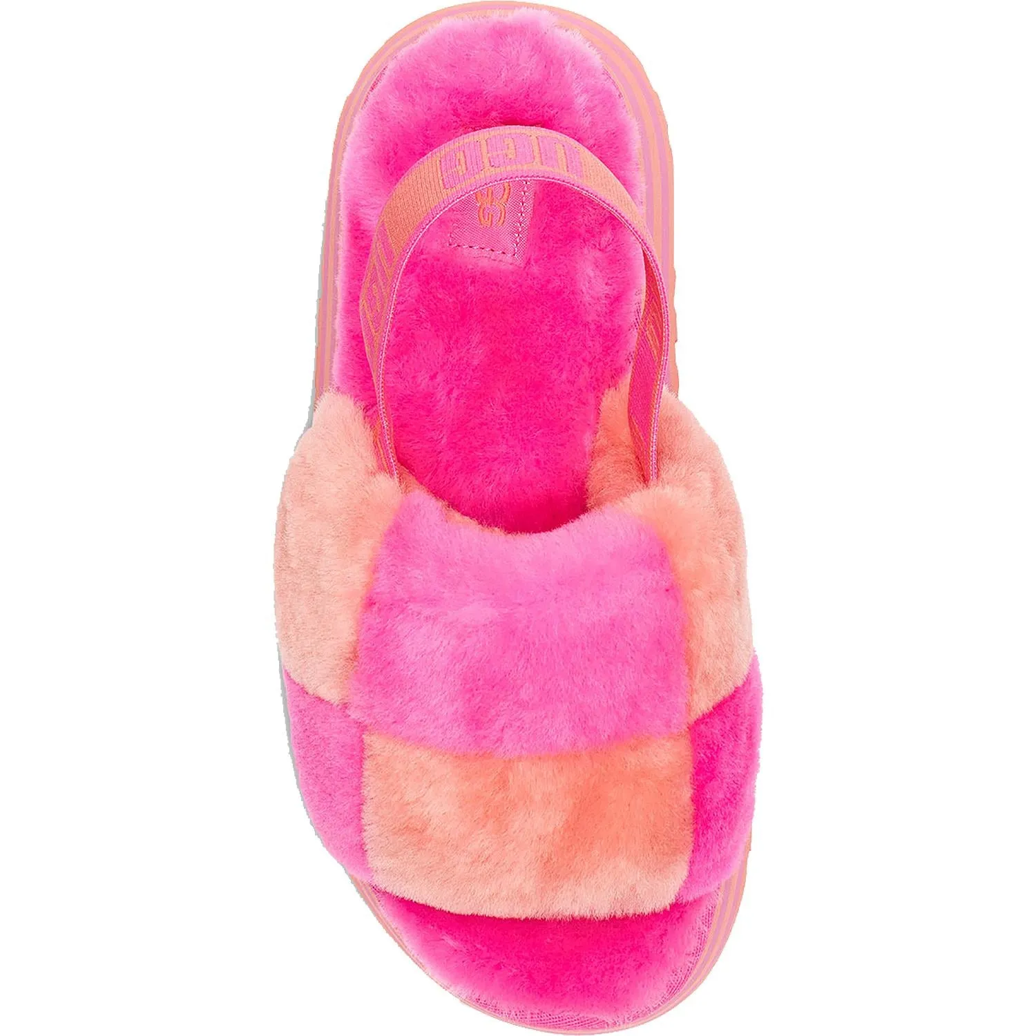 Women's UGG Disco Checker Slide Vibrant Coral/Rock Rose Sheepskin