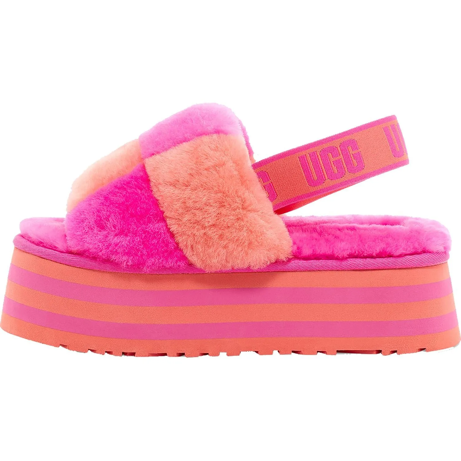 Women's UGG Disco Checker Slide Vibrant Coral/Rock Rose Sheepskin