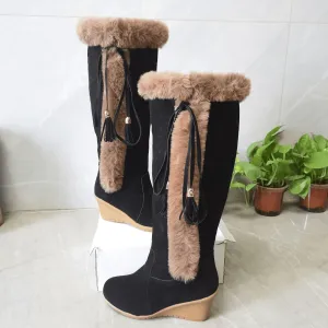 Women’s Winter Plush Long Boots – Wedge Heel, Warm & Cozy