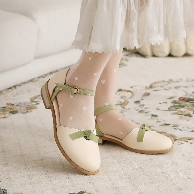 Women's's Lolita Round Toe Butterfly Knot Hollow Out Flat Sandals