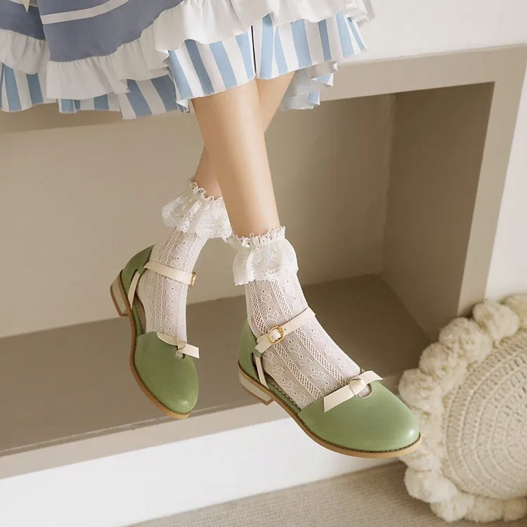 Women's's Lolita Round Toe Butterfly Knot Hollow Out Flat Sandals