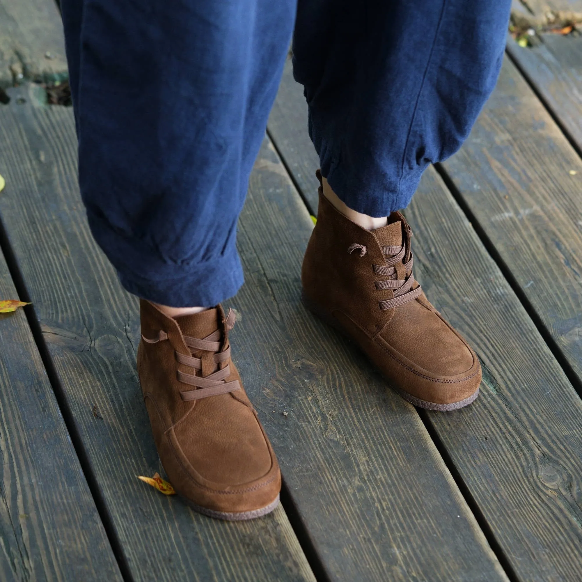 Zero Drop Barefoot Soft Leather Ankle Boots For Women Round Toe Short Boots In Coffee/Grey