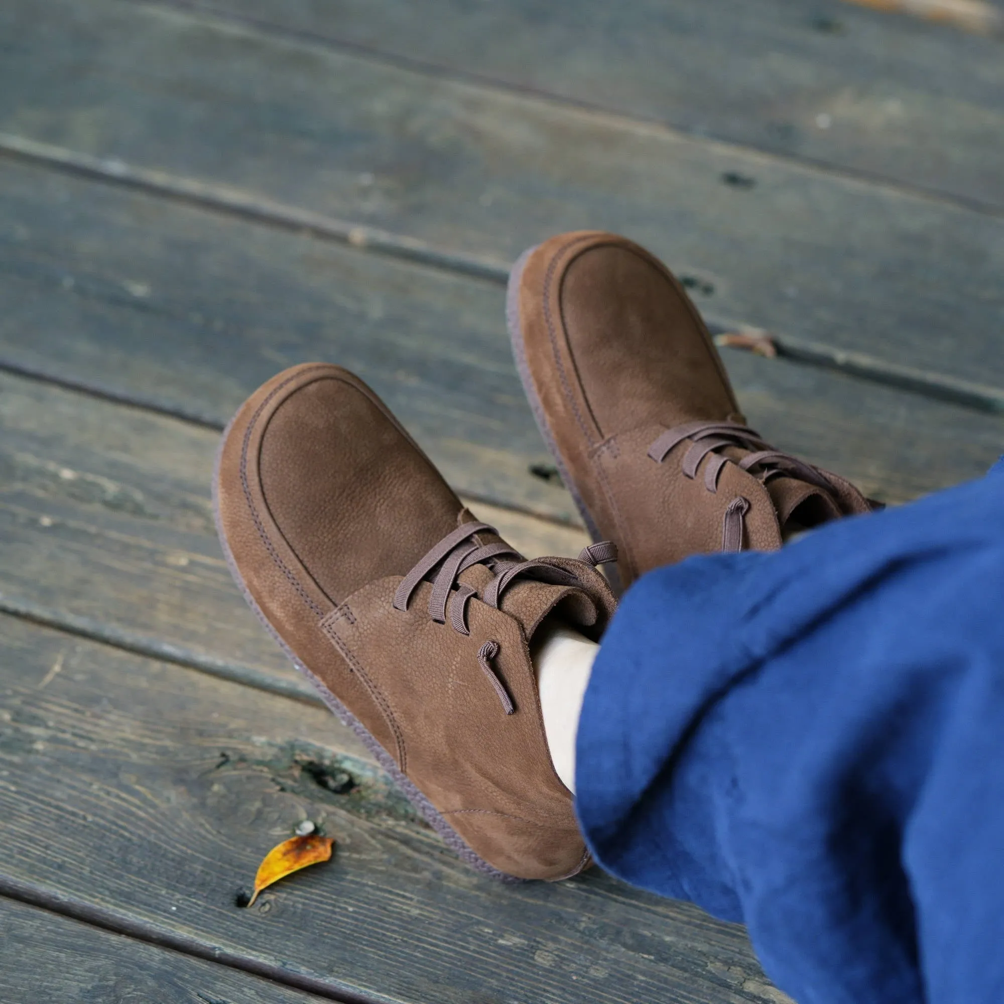 Zero Drop Barefoot Soft Leather Ankle Boots For Women Round Toe Short Boots In Coffee/Grey